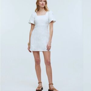 Madewell Np764  Linen Mini Dress size 00 White NWT square neck - broken zipper